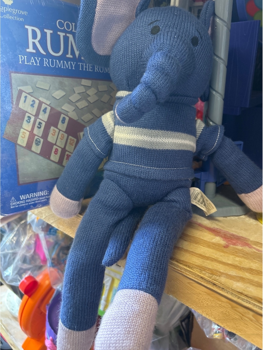 Dan Dee Blue Knitted Elephant Plush Toy